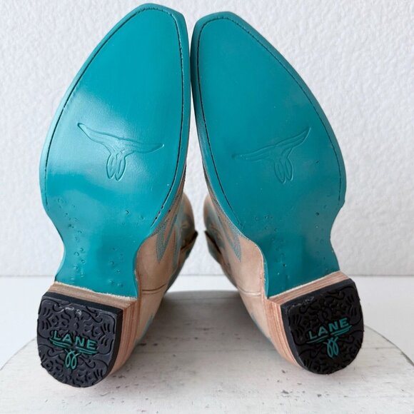 Lane LEXINGTON Womens Cowboy Bootie Sz 6 Sand and Stream Western Cowgirl Boots - Picture 10 of 13